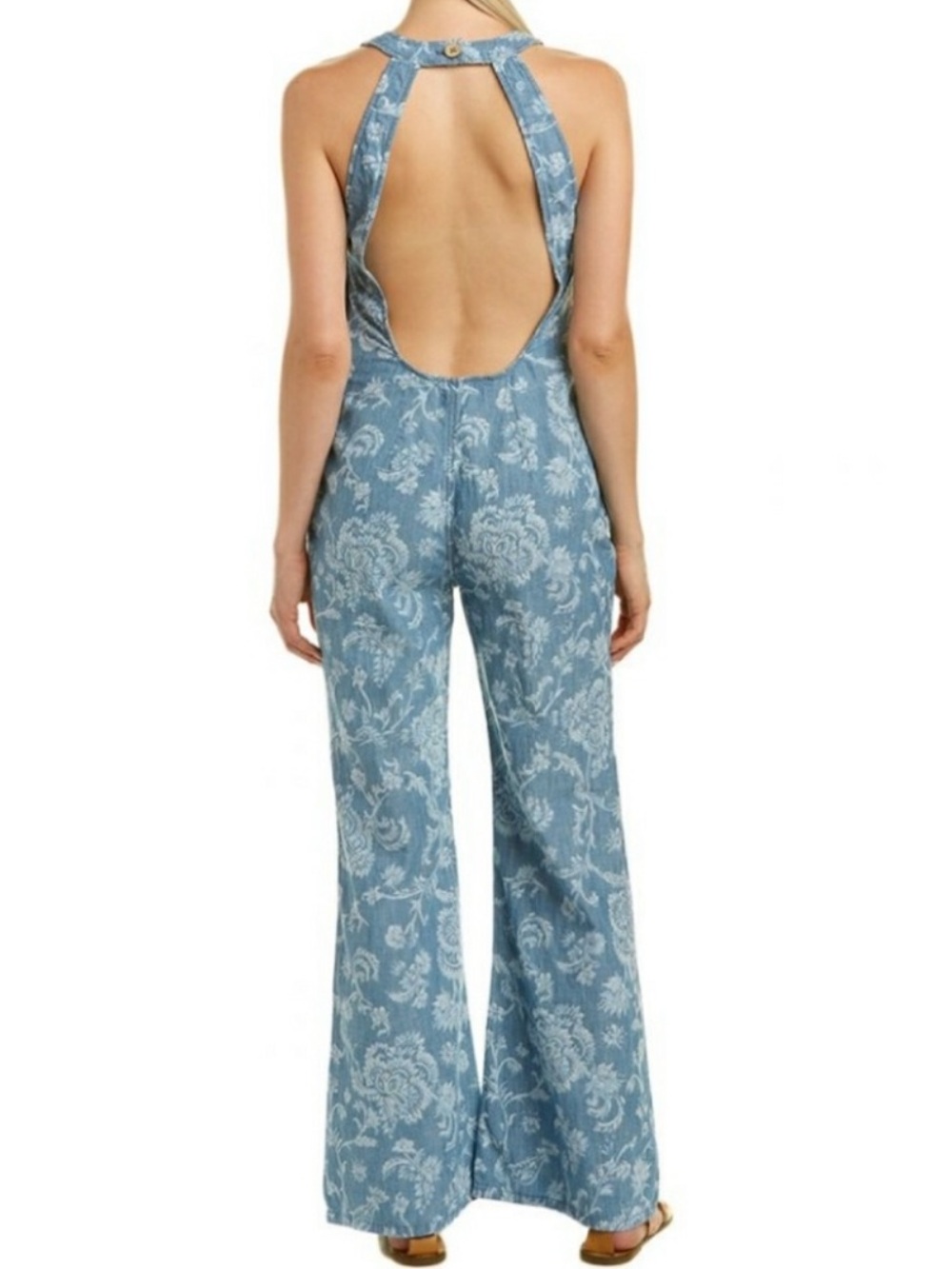 Free People Dance All Night Jumpsuit Women’s Size 6 Floral Denim Flare B1 - Picture 12 of 12